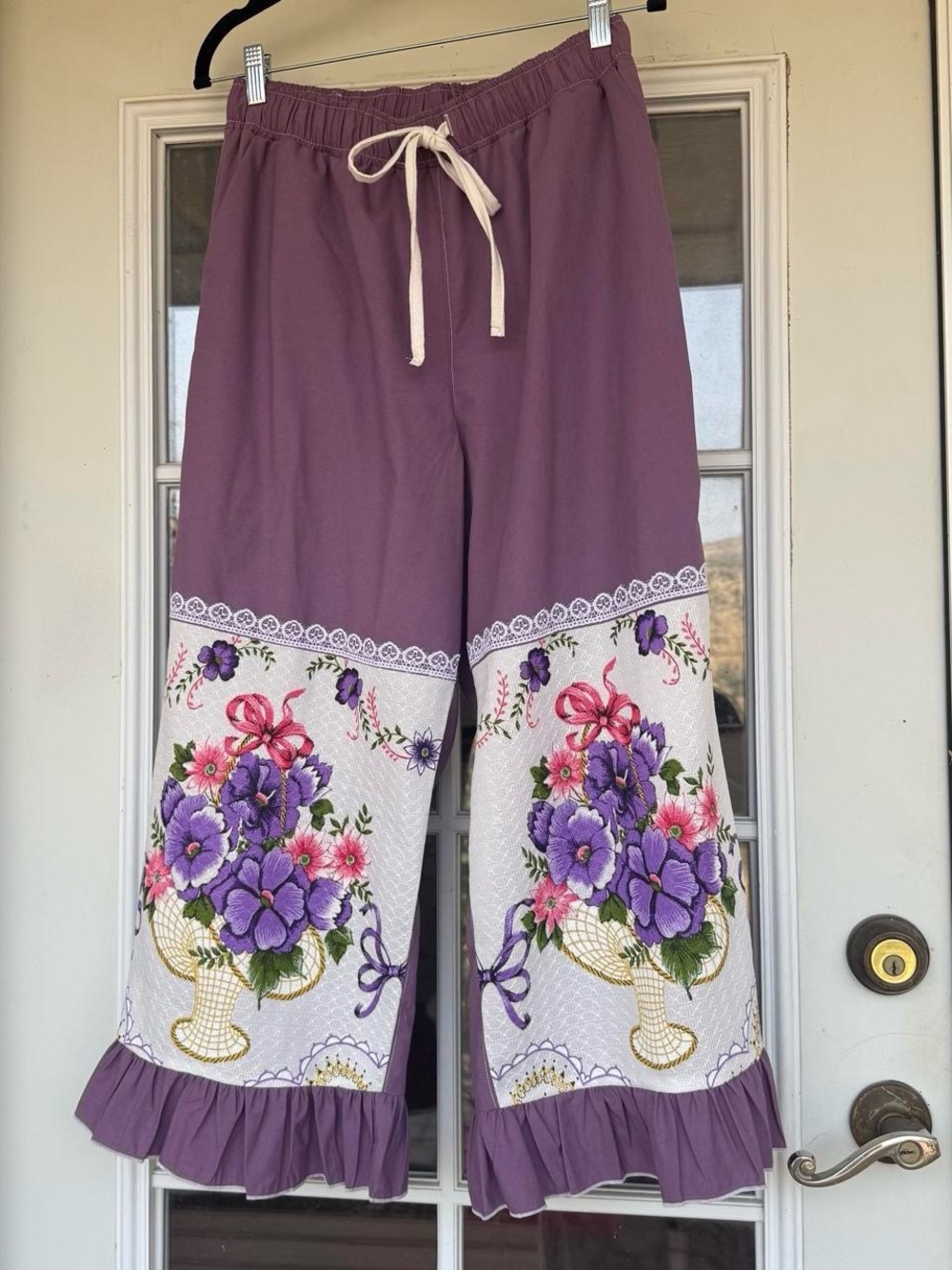 Handmade Floral Patchwork Ruffle Pants from Vintage Fabric Women’s M-XL